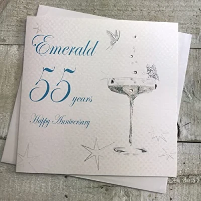 Image of WHITE COTTON CARDS Happy Emerald&#039; 55 Years, Handmade Anniversary Card (Coupe Glass, Code bd155)