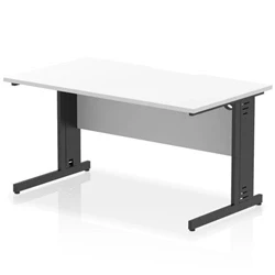 Image of Impulse 1400 x 800mm Scalloped Edge Straight Office Desk White Top Black Cable Managed Leg