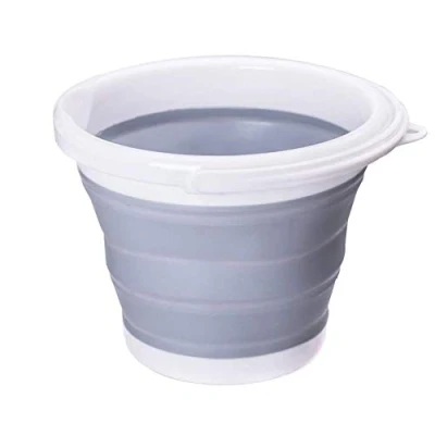 Image of Ausuky Foldable Silicone Round Bucket Household Cleaning Portable Folding Go Out Picnic (3L,Grey)