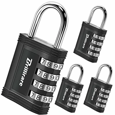 Image of 4 Pack Combination Lock, Digit Waterproof Padlock, Zinc Alloy Outdoor Keyless Resettable Travel Luggage Locks for Backpack, Gym Locker, Hasp, Fence, Gate, Case, Toolbox by Brillirare