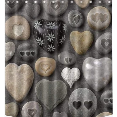Image of Love Shower Curtain Heart Shaped Pebbles,Grey Stone Bath Curtains with Hooks,Waterproof Anti Mould Polyester Fabric Bathroom Accessories 60x72&quot;(W*H)