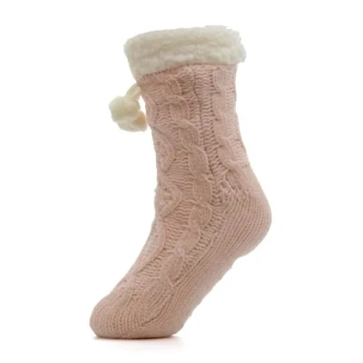 Image of A2Z Ladies Socks Chenille Cable Sherpa Lining Pom LS947 Pink 4 8