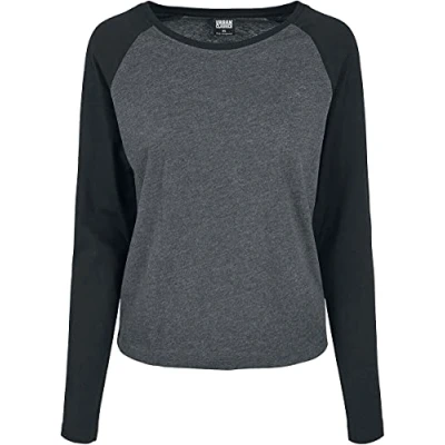 Image of Urban Classics Ladies Contrast Raglan Longsleeve Long sleeved top, Women&#039;s, Size: 4XL, Charcoal/black