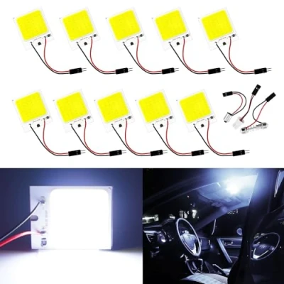 Image of Qasim COB Led Panel Dome Lamp Auto Interior Reading Plate Light Roof Ceiling Map with BA9S T10 Festoon Adapters (Pack of 10)