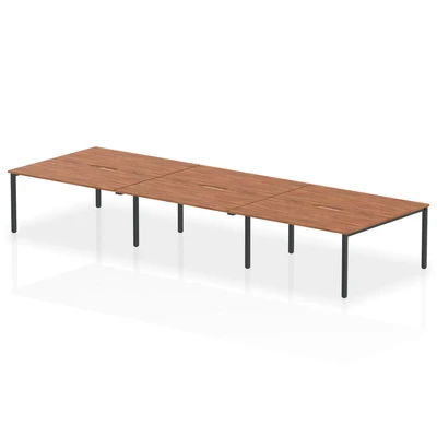 Image of Evolve Plus 1600mm B2B 6 Person Bench Desk Walnut Top Black Frame