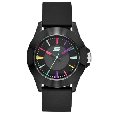 Image of Skechers Watch For Women, Quartz Movement With Silicone, Polyurethene, Leather Or Stainless Steel Strap, Black and Multi, 40MM