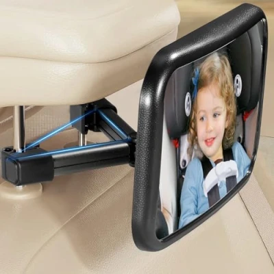 Image of Vinabo Baby Car Mirror, Improved Version Mirror with Hook Clip, Anti dropout Stroller Safety, 360 Rotation Rear View, Essential for Young Parents