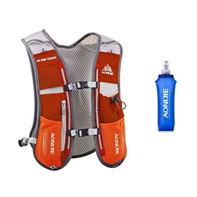 Image of 5L Lightweight Running Backpack Outdoor Sports Trail Racing Marathon Hiking Fitness Bag Hydration Vest Pack for Men Women with 1.5L or 500ML Kettle (Orange water bottle, One Size)