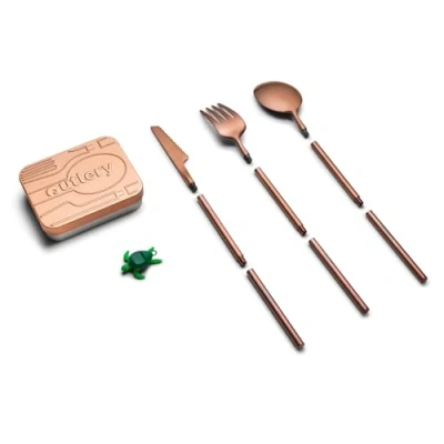 Image of Outlery Portable Camping Cutlery Reusable Stainless Steel Travel Set with Case Pocket Sized, Durable and Easy to Clean (Rose Gold)