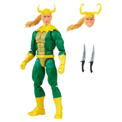Image of Marvel Legends Series Loki 15 cm Retro Packaging Action Figure Toy, 3 Accessories