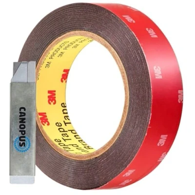 Image of CANOPUS Double Sided Tape Extra Strong, Waterproof 5952 (25.4mm x 4.5m) License Plate Tape, Adhesive for Home, Interior Exterior Black