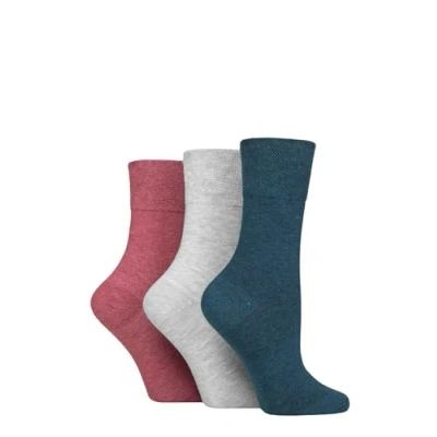 Image of Women&#039;s 3 Pair IOMI FootNurse Gentle Grip Diabetic Socks Coral / Cloud Grey Teal 4 8