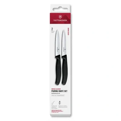 Image of Victorinox Swiss Classic Black 10cm Serrated/Straight 2 Piece Paring Knife Box Set