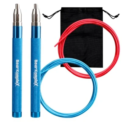 Image of Bear KompleX Speed Jump Rope Get Fit Fast with Double Unders Boxing &amp; Conditioning Easy Set Up 2 Lightweight Cables + Handles (RoyalBlue)