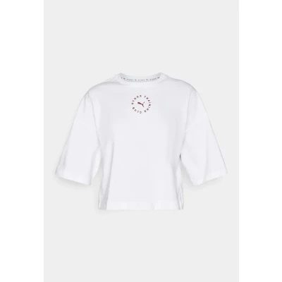 Image of Puma Hyrox Cropped Lifestyle TEE Print Tshirt, Women&#039;s, Size: XS, White