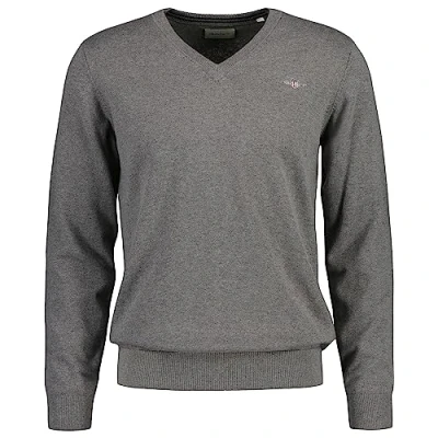 Image of GANT Classic V NECK Jumper, Men&#039;s, Size: Small, Dark grey melange