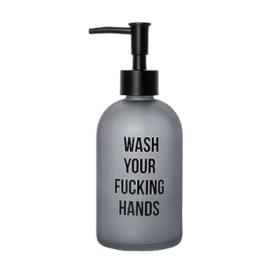Image of Fisura Original &quot;wash your f*cking hands&quot; soap dispenser. Bathroom dispenser with message. Glass Lotion 410 millilitres. Includes funnel.
