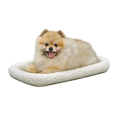 Image of MidWest Homes for Pets 55.88 cm (22 Inch) Long White Fleece Dog or Cat Bed; Comfortable Bolster Bed, Fits a Crate, Easy Maintenance Machine Wash &amp; Dr, White, 40222