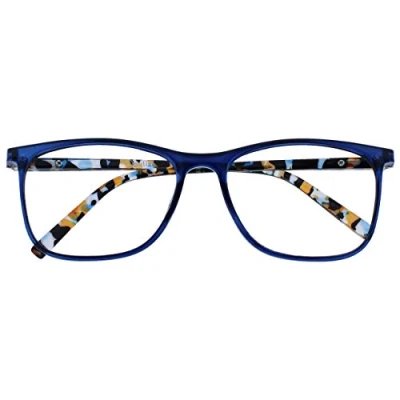 Image of OPULIZE Arc Reading Glasses Stylish Slim Square Frame Spring Hinges Scratch Resistant Blue Patterned Arms Mens Womens R66 3 +3.50