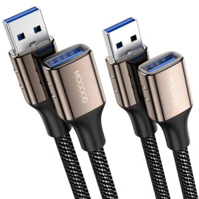 Image of MOGOOD USB 3.0 Extension Cable 2M+2M, A Male to Female Extender, Supports 5Gbps High Speed Data Transfer, Extender Cord Compatible with lights, PC, laptop, tablet, Macbook