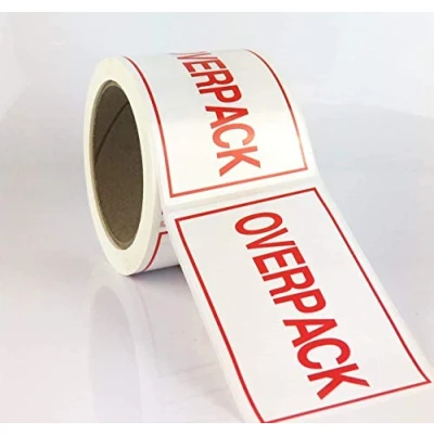 Image of Overpack Label 74x105mm Self Adhesive Labels Roll of 250 Vinyl Stickers