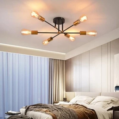 Image of ANWIO 6 Golden Ceiling Lights,Adjustable Black Lights Living Room,Chandeliers Light for Bedroom,Kitchen Lighting Lights,Sputnik Light(E27 Base,NO Bulbs)