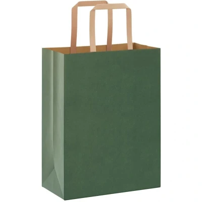 Image of vidaXL Paper Bags 250 pcs with Handles Green 21x11x28 cm