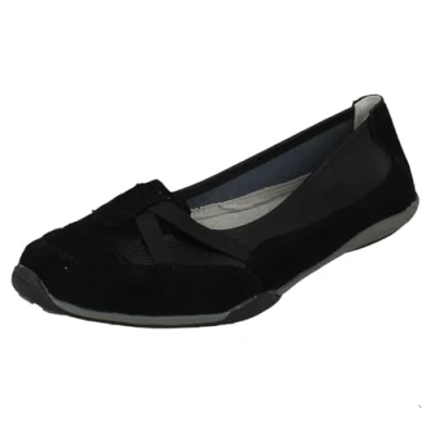 Image of Ladies Down to Earth Slip On Casual Trainer Shoes F80566 Black Leather UK Size 7 EU 40 US 9