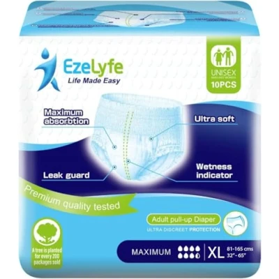 Image of EzeLyfe Adult Incontinence Pants Pull Up Underwear Diaper for Men and Women, Maximum Absorption, Ultra Soft, Anti Leak Security, Breathable (XL (Pack of 120))