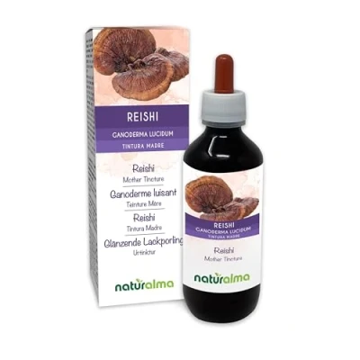 Image of Reishi (Ganoderma lucidum) Fungus or Mushroom Alcohol Free Mother Tincture Naturalma Liquid Extract Drops 200 ml Food Supplement Vegan