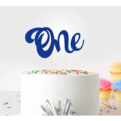 Image of 1st First Birthday Cake Topper Decoration ((Blue) One with Double Sided Glitter Stock)