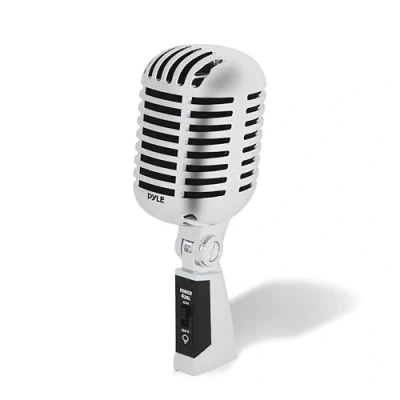 Image of Pyle PDMICR42SL Classic Retro Vintage Style Dynamic Vocal Microphone with 15ft XLR Cable (Silver)