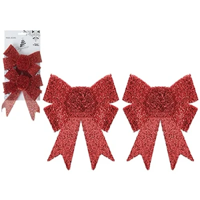Image of Immerse Creations (6 Pack) Tinsel Christmas Bows Festive, Decorative, Sparkling