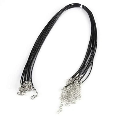 Image of 10 Pieces 1.5mm 18 Inch Wax Cord Necklaces Chain Black Braided Imitation Leather Rope Necklace with Lobster for DIY Jewelry Making (Black)
