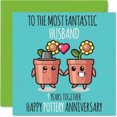 Image of Cute Pottery Anniversary Card for Husband 9 Years Together Happy 9th Wedding Cards from Wife, 145mm x Greeting Ninth Anniversaries