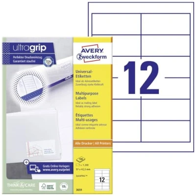Image of Avery Dennison Zweckform 3659 Universal Labels 97 x 42.3 mm 100 Sheets White
