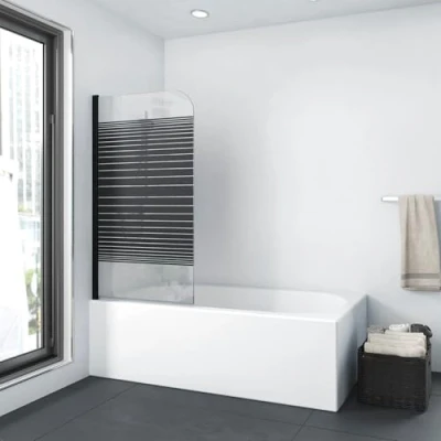 Image of MARWELL BWF150 Black Lines Folding Bath Screen Matt