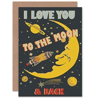 Image of Wee Blue Coo LOVE MOON BACK SPACE FUN ART GREETINGS GREETING CARD GIFT CP1589