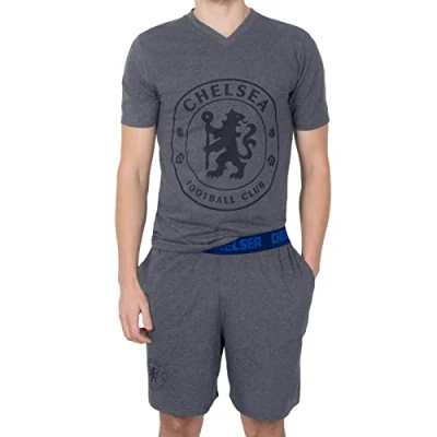 Image of Chelsea FC Official Football Gift Mens Loungewear Short Pyjamas Grey XXL