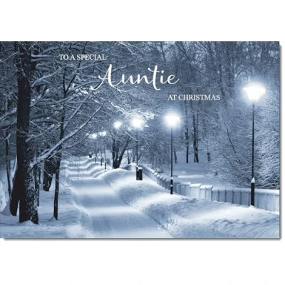Image of doodlecards Auntie Christmas Card Snowy Street Scene Medium Size for with Plain Envelope