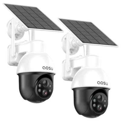 Image of AOSU 5MP Solar Security Camera Outdoor with Color Night Vision, 2 Pack for home, Auto tracking Battery Panel, Way Audio, 2.4 WiFi