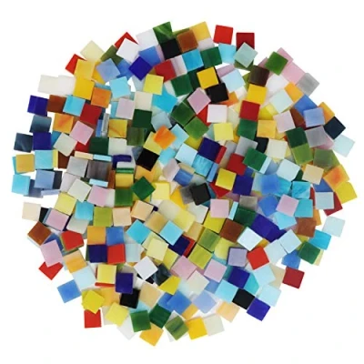 Image of Belle Vous Mixed Colour Stained Glass Mosaic Tiles (700 Pieces / 500g) 1 x 1cm 0.39 Inches Assorted Square for Home Decoration, Photo Frames, Flower Pots, Mirrors, DIY Art &amp; Crafts