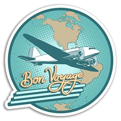 Image of 2 x 10cm Bon Voyage Vinyl Stickers Retro Plane Travel Sticker Luggage #17725 (10cm Wide)