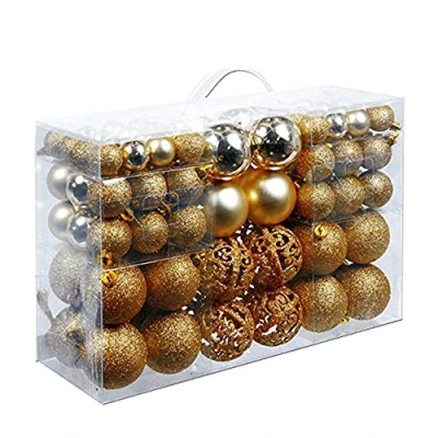 Image of JMAHM 100 Pcs Christmas Balls Baubles Ornaments Tree Decorative Xmas Party Hanging Ball Shatterproof Bauble Pack (Gold)