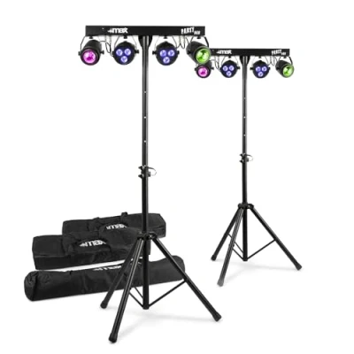 Image of MAX PartyBar1 LED Disco Party Light Bars with Stands and Cases, Jellymoon &amp; Par Multi Effects Lighting (Pair)