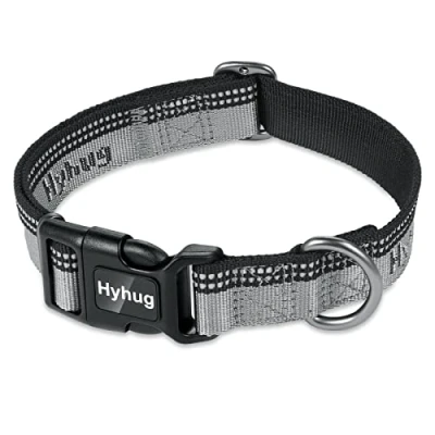 Image of Hyhug Design Two color nylon Jacquard Webbing, Heavy duty Classic Basic Collar, Quick Release Buckle, Specially Designed for Gentle Dogs. (Medium, Ultimate Gray)