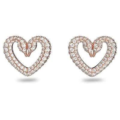 Image of Swarovski Heart Stud Earrings, White Pavé Crystals, Rose Gold Tone Plated from the Una Collection