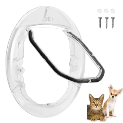 Image of Sonhomay Cat Flap Door Pet for Cats &amp; Small Dogs with 4 Way Locking Round Liner Kit Sliding Glass