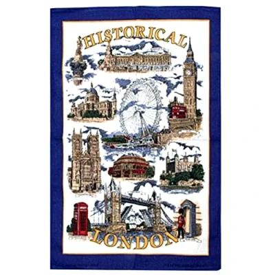 Image of London Tea Towel Souvenir Gift Historical Landmarks Collage Scenes UK GB 100% Cotton