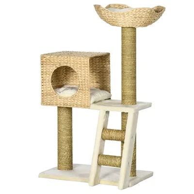 Image of PawHut Cat Tree Kitten Tower Cattail Weave with Scratching Posts Bed House